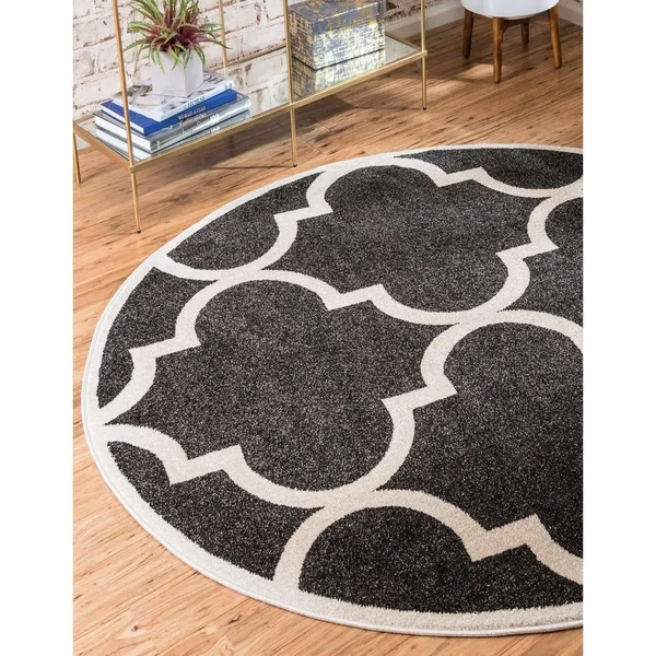 Unique Loom Austin Trellis Area Rug (6& x 6& Round - Black)