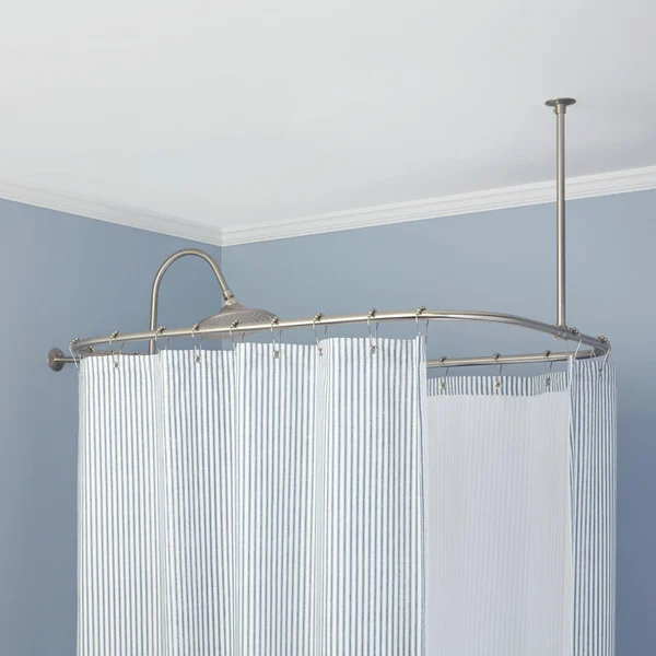 Signature Hardware Rectangular Solid Brass Shower Curtain Rod 54x22 L x 28x22 W with Rings Bronze
