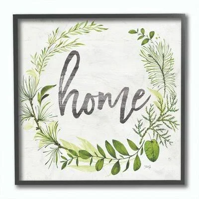 &Home Cursive Plant Vignette with Wood Grain& by Marla Rae - Textual Art Print Gracie Oaks Format: Black Wood Floater Framed - Si