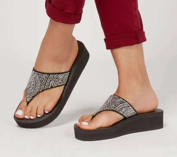 Skechers Women's Vinyasa - Stone Candy Wedges, Black, 5.0