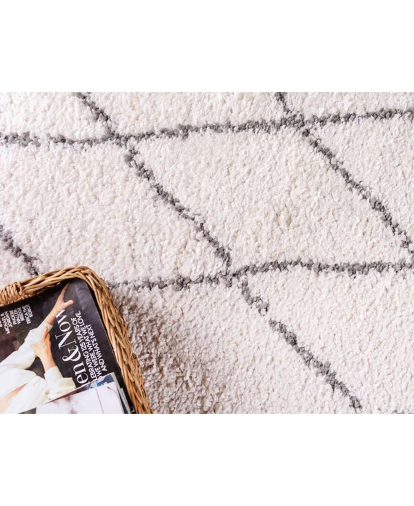Unique Loom Trellis Rabat Shag Area Rug - 2&7x22 x 6& Runner - Ivory