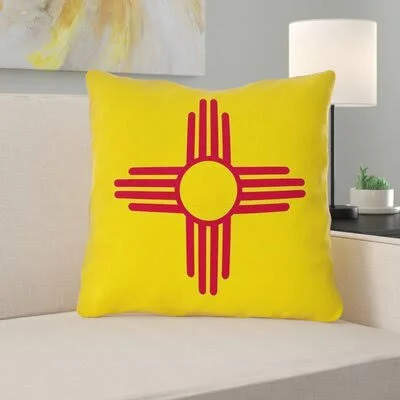 Centers New Mexico Flag in - Cotton Twill/Throw Pillow-Concealed Zipper-Indoo East Urban Home Size: 14x22 x 14