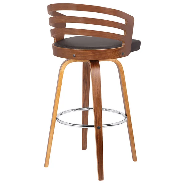 30x22 Jayden Mid-Century Swivel Bar Height Barstool in Brown Faux Leather with Walnut Veneer - Armen Living