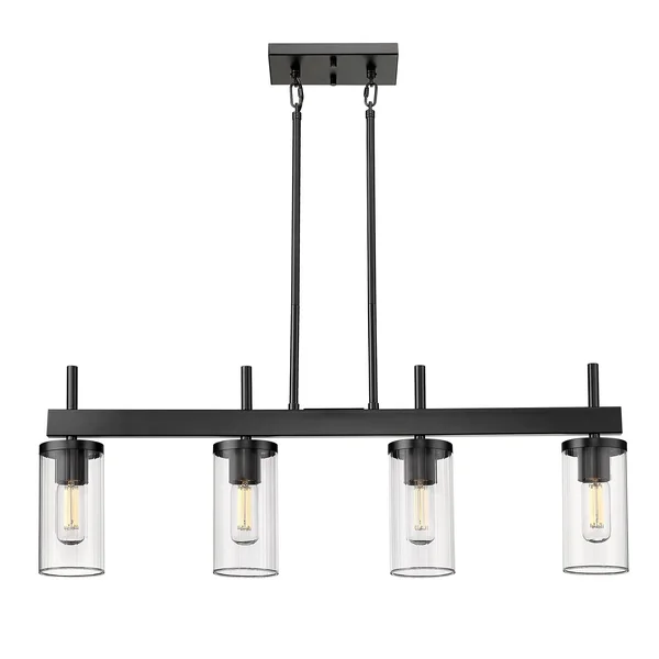 Copper Grove DeBruy 4-Light Linear Pendant - Matte Black with Ribbed Clear Glass 30388816