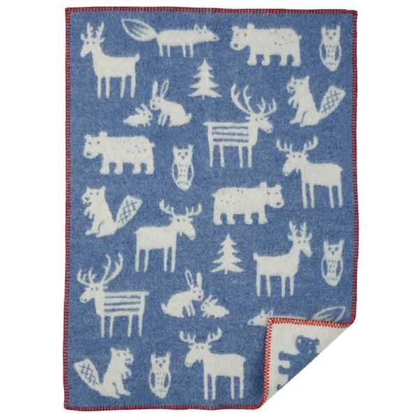 Klippan Yllefabrik Forest Blanket Blue/White - Plaids & Blankets Wool Green - 242302