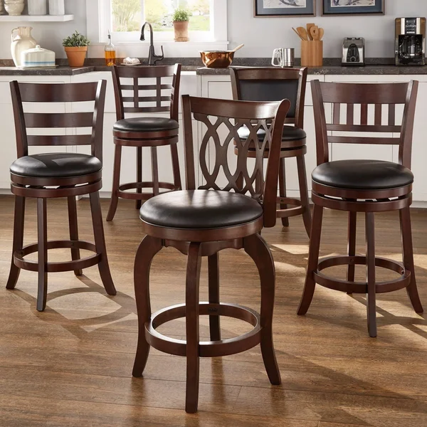 Inspire Q Verona Cherry Swivel 24-Inch High Back Counter Height Stool by Classic, Black Lattice