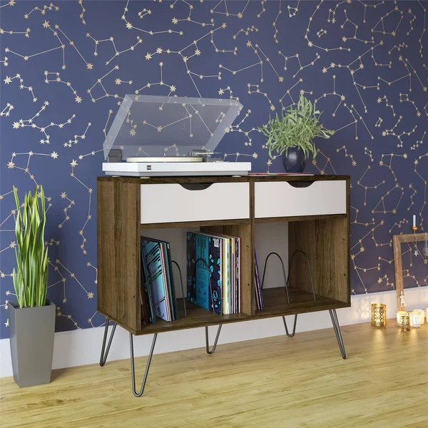 Novogratz Concord Turntable Stand with Drawers - White