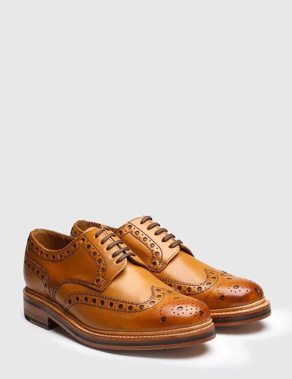 Grenson Archie Big Punch Brogue Shoes - Tan - Tan, 8.5