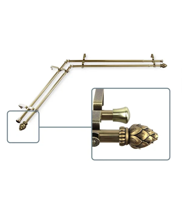 Rod Desyne Bud Corner Window Double Curtain Rod 0.8125x22 Diameter 120x22 - 170x22 - Antique Brass