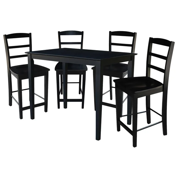 International Concepts Bartlett 5 Piece Counter Height Dining Table Set with 4 Madrid Stools - Black
