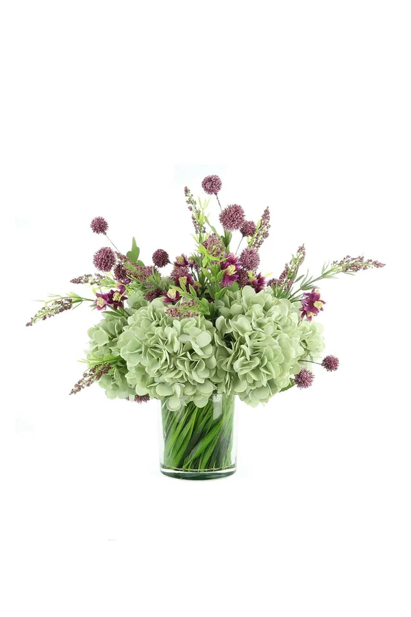 Litton Lane Indoor Plastic and Ceramic Artificial Hydrangea Floral Arrangement in Planter