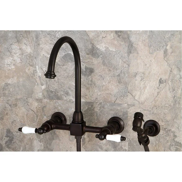 Kingston Brass KS1291PLBS Restoration Wall Mount Bridge Kitchen Faucet with Brass Sprayer, Polished Chrome