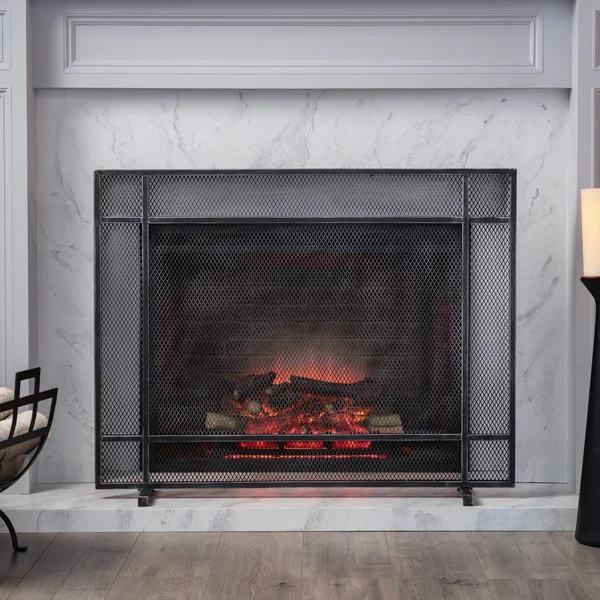 Markus Modern Single Panel Iron Firescreen - Black Brushed Gold Finish