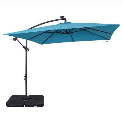 32 LED Solar Patio Offset Umbrella Outdoor 8.5 x 8.5ft with Waterproof Sunshade Canopy, 8 Ribs Outdoor Umbrella Arlmont & Co