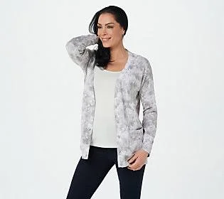 Isaac Mizrahi Live! Soho Marble Printed Buttonfront Cardigan, Size Large, Grey