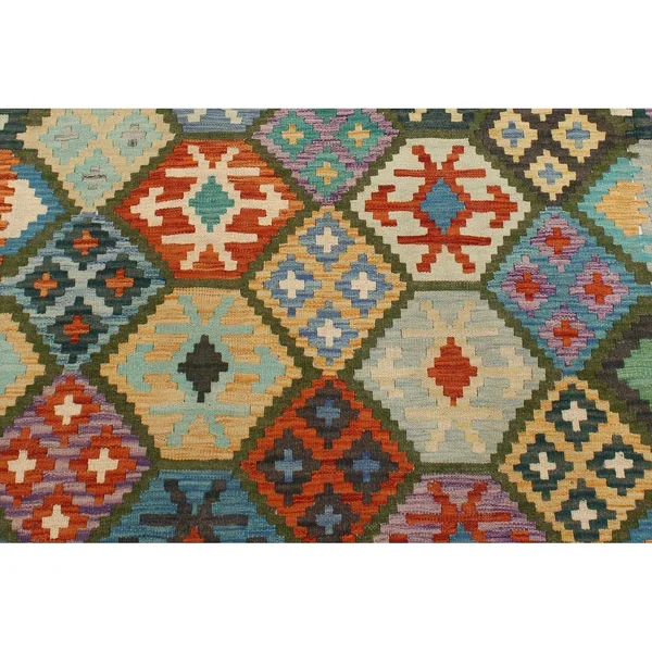 Geometric Kilim Elba Blue Rust Hand Woven Area Rugs