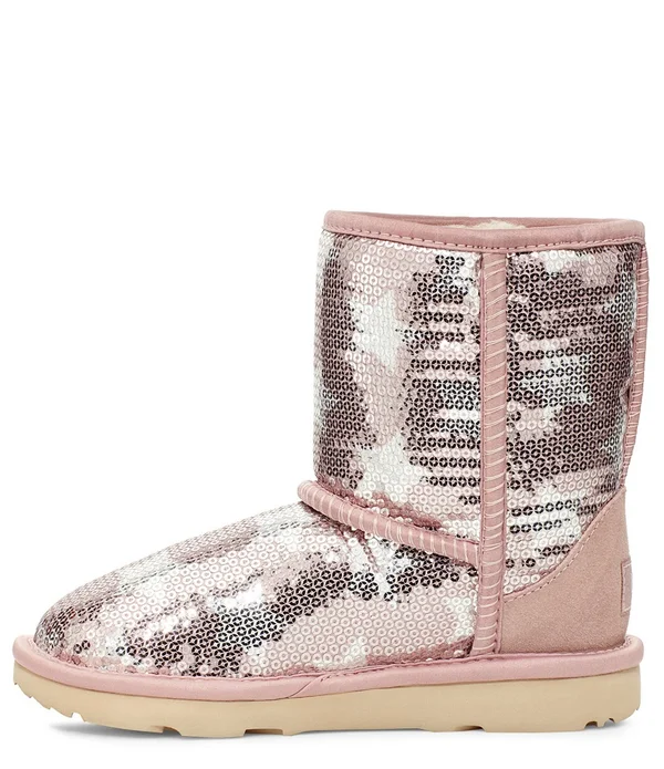 UGG Baby&s - Little Girl's & Girl's Classic Short II Sequin Star Sheepskin Boots - Pink - Size 6 (Child)