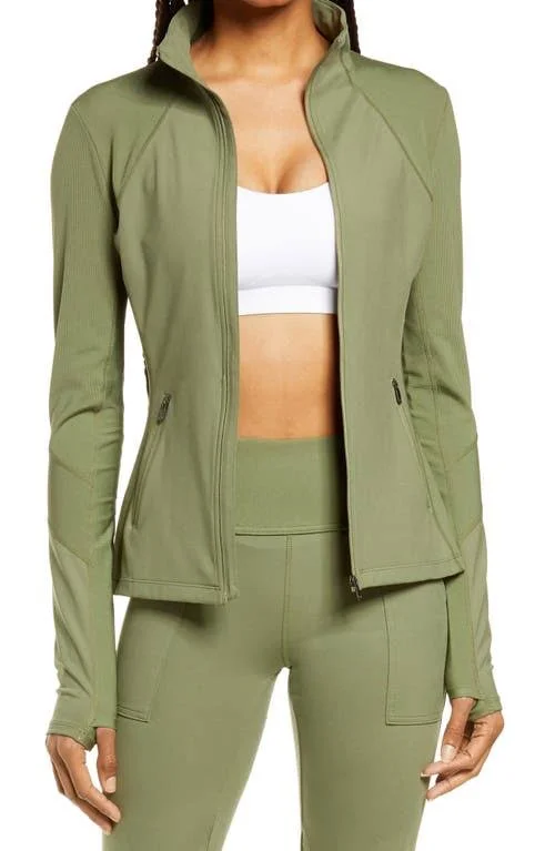 Zella Studio Lite Ribbed Detail Track Jacket - Size X-Small in Olive Branch at Nordstrom