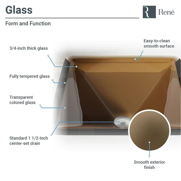 Rene R5-5003-CAS-R9-7006 16-1/2x22 Glass Vessel Bathroom Sink with Vessel Faucet Cashmere, Brushed