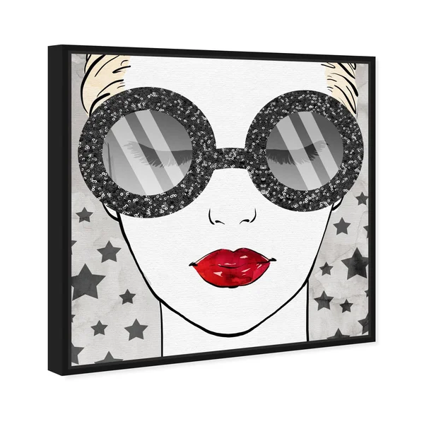 Oliver Gal 'Sequins Shades and Stars' Fashion and Glam Wall Art Framed Canvas Print Accessories - White - Red - 30 x 30 - Black