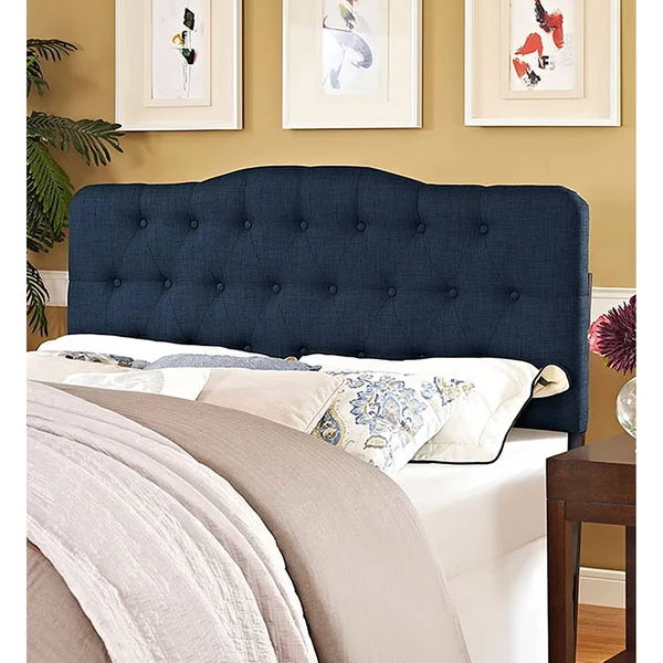 BSD National Supplies Kenmore Blue Fabric Upholstered Tufted Queen Size Headboard