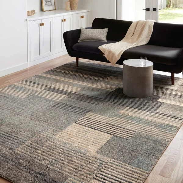 Alexander Home Bradford Modern Stripe Area Rug - 7&-10x22 x 10& - Storm - Taupe