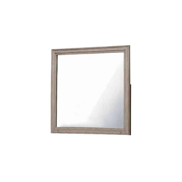 Benjara BM220084 Molded Design Wooden Frame Wall Mounted Mirror Light Oak Brown