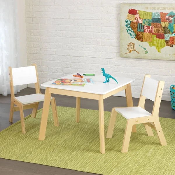 KidKraft Modern Table & 2 Chair Set, White/Beige