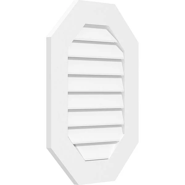 Ekena Millwork GVPOV16X4201SF 16x22W x 42x22H Vertical Elongated Octagon Surface Mount PVC Gable Vent: Functional, w/ 3-1/2x22W