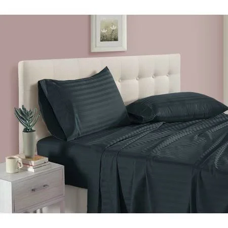 Addy Home Fashions 100% Egyptian Cotton 500 Thread Count Damask Stripe 4 Piece Sheet Set - King - Dark Slate