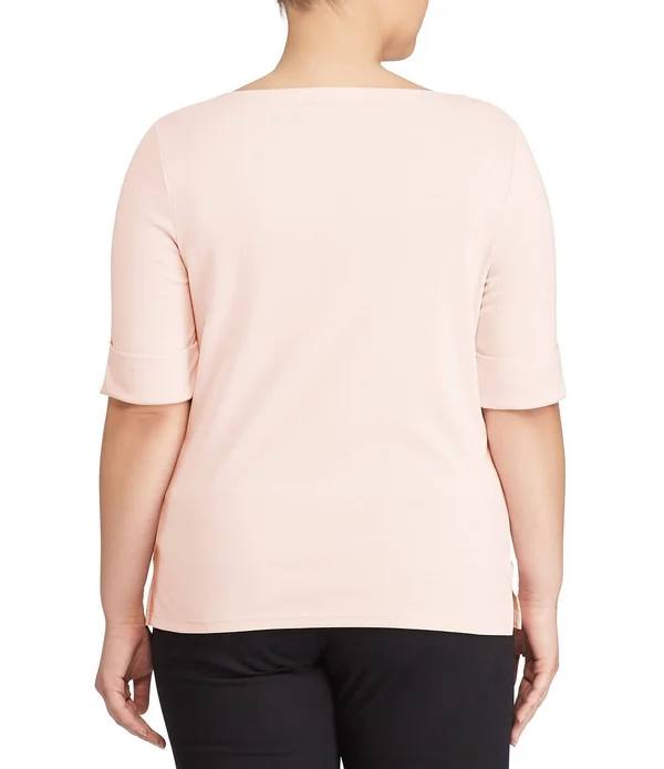 Lauren Ralph Lauren Plus Size Cotton-Blend Boatneck Top - Pale Rose