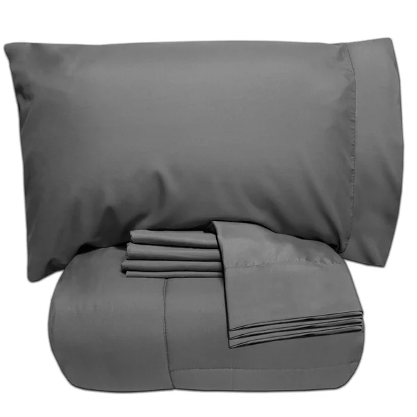 Sweet Home Collection Luxury Solid Bed-in-a-Bag with Sheet Set - Twin - Grey - 5 Piece