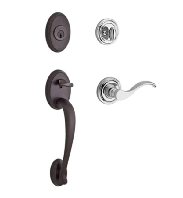 Baldwin Reserve - Columbus Handleset with Right Handed Curve Lever and Traditional Arch Rose in Satin Nickel - SC.COLXCUR.R.TAR.