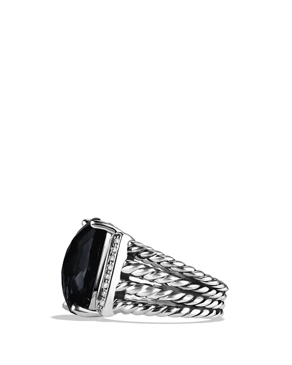 David Yurman Wheaton Ring with Black Onyx and Diamonds - Black/Silver