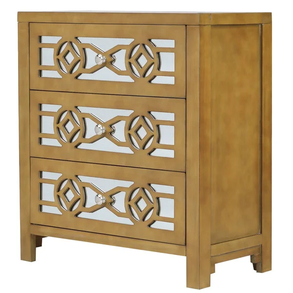 Merax 3-Drawer Mirrored Front Wood Accent Chest - Espresso