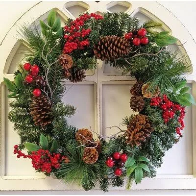 Christmas Decorated Berry Pinecone 24x22 Plastic Wreath The Holiday Aisle