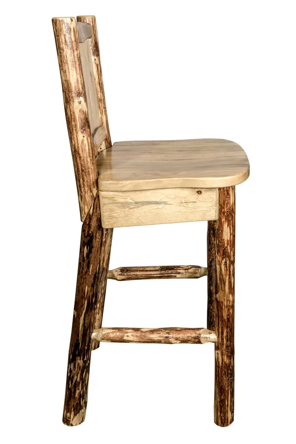 Montana Woodworks MWGCBSWNRLZBEAR Glacier Country Back Barstool with Laser Engraved Bear Design