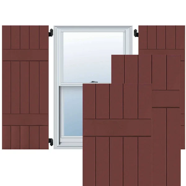Ekena Millwork 18 in. x 55 in. Exterior Real Wood Pine Board & Batten Shutters Pair Cottage Red