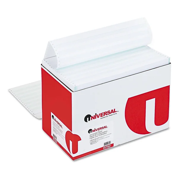 Universal Green Bar Computer Paper 20lb 14-7/8 x 8-1/2 Perforated Margins 2600 Sheets