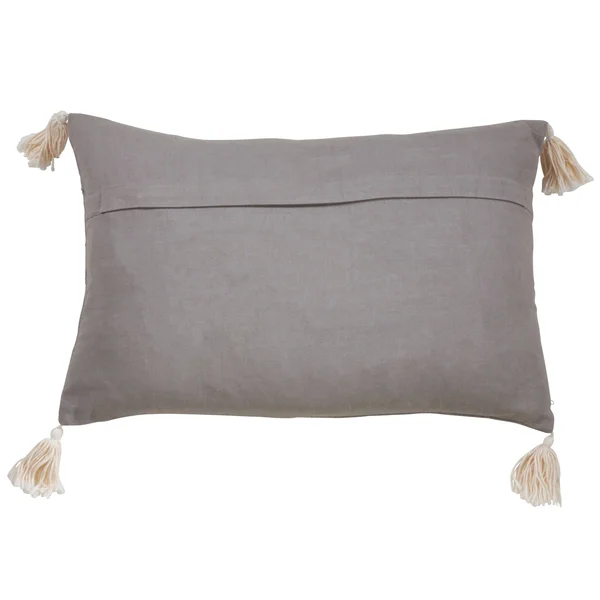 Frayed Design Cotton Throw Pillow - Black - 14 x 23 - Feather Down