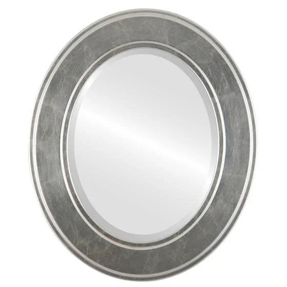 Montreal Framed Oval Mirror - Silver Leaf with Brown Antique