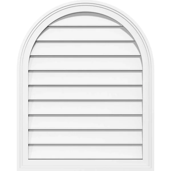 Ekena Millwork GVPRT22X2802SF 22x22W x 28x22H Round Top Surface Mount PVC Gable Vent: Functional - w/ 2x22W x 1-1/2x22P Brickmoul
