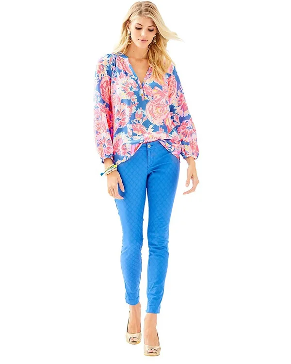 Lilly Pulitzer Elsa Top Women's Blouse Multi Jet Stream : Xxs