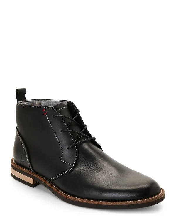 Original Penguin Men's High-Top Leather Derbys - Black - Size 10.5