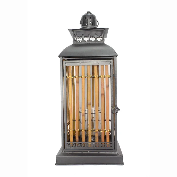 Burnished Bronze Metal and Bamboo Lantern - 9x22 x 9x22 - Turquoise, Copper and Bronze