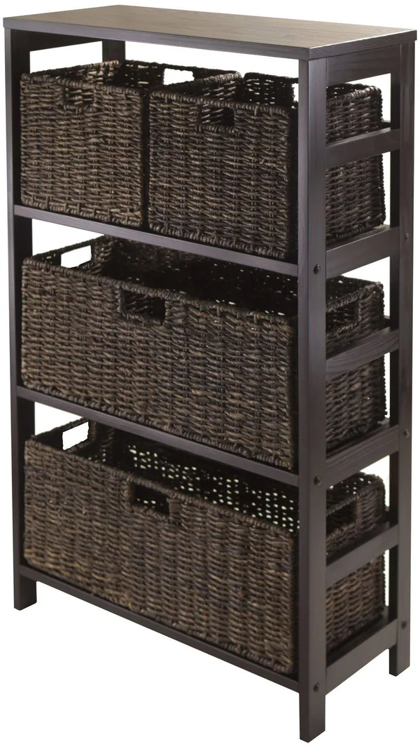 Winsome Granville 5pc Storage Shelf with 2 Large and 2 Small Foldable Baskets - Espresso