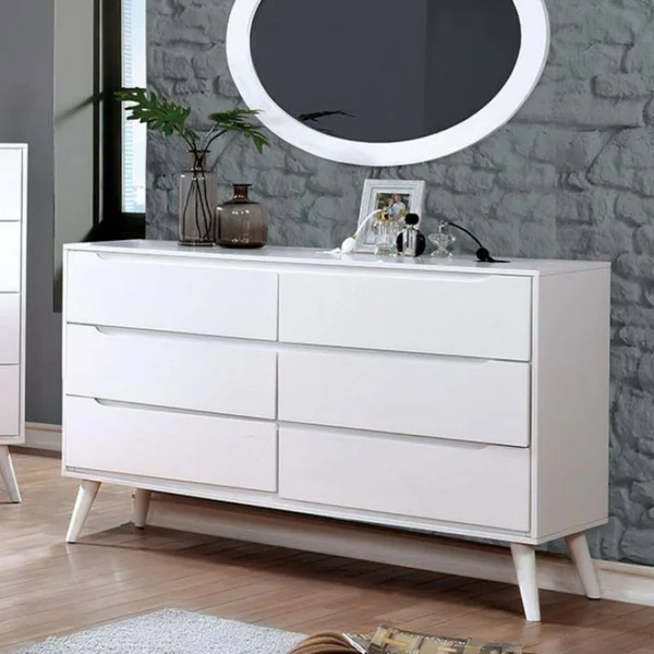 Wooden Mid-Century Modern Style Dresser - White