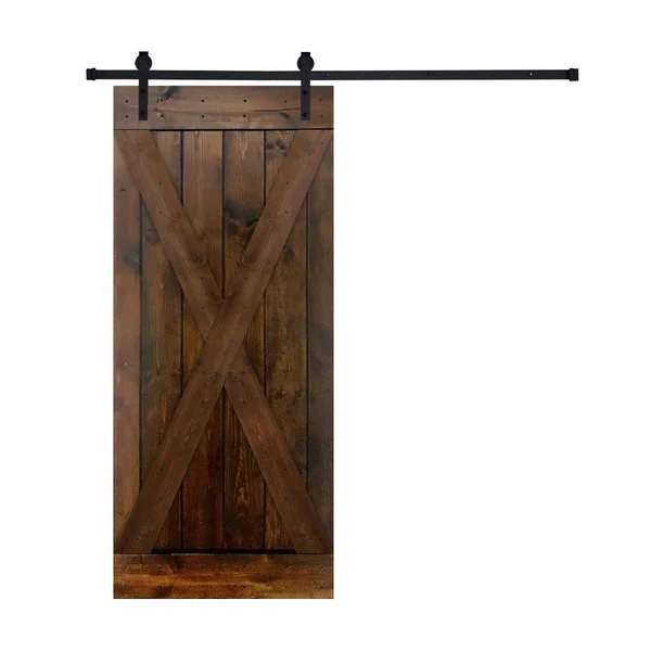 Akicon Paneled Wood Dark Brown Barn Door with Hardware Kit -Single Door - 42x22 - x Style