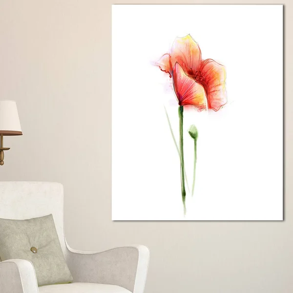 Design Art Red Poppy Flower with Large Petals - Large Flower Canvas Wall Art, 20 in. Wide x 40 in. High