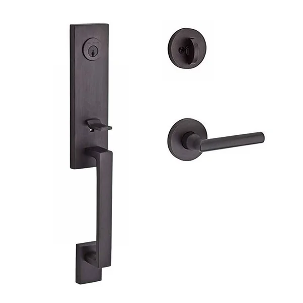 Baldwin SCSEAXTUBLCRR112 Reserve Single Cylinder Handleset Seattle x Tube with Contemporary Round Rose in Aged Bronze Finish Lef